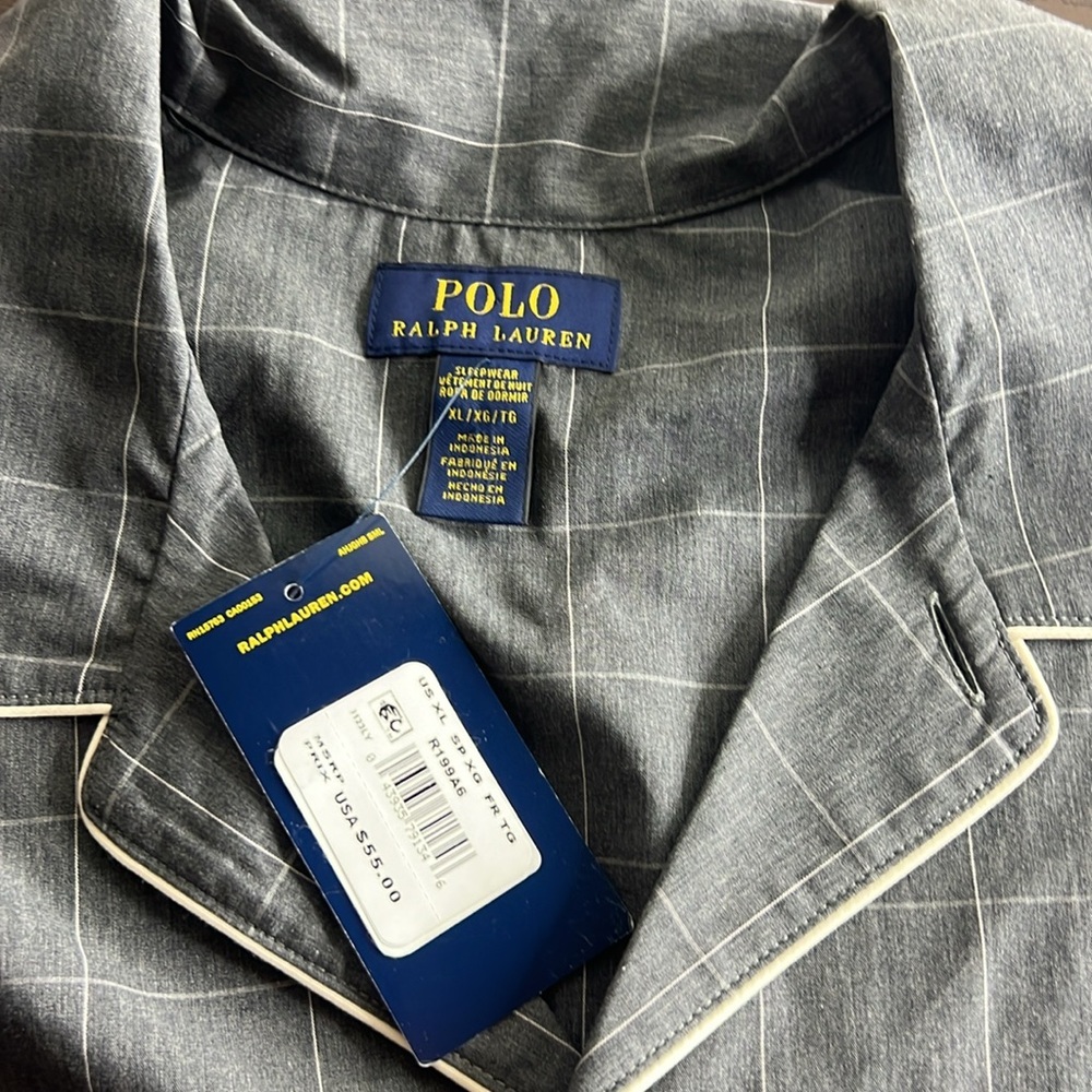 Polo Ralph Lauren Men Flannel Long Sleeve Window Pane Pajama Top Charcoal - Picture 4 of 10